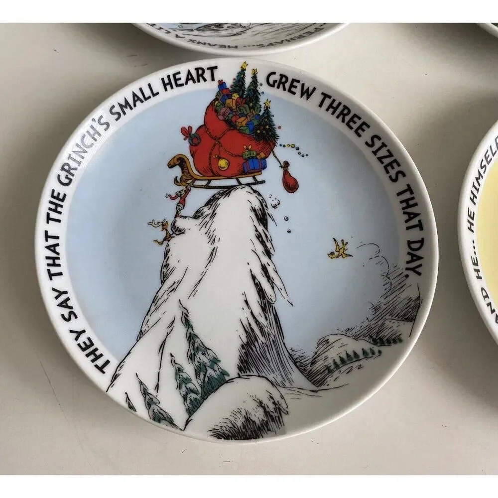 Dr Seuss The Grinch 65th Anniversary Set 4 Christmas Appetizer Plates Holiday 6”